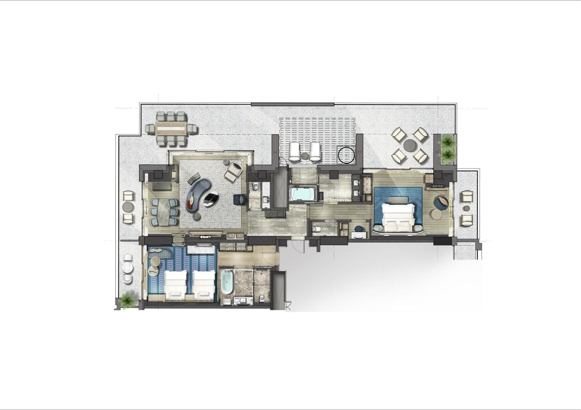 City Of Dreams Mediterranean - Integrated Resort, Casino & Entertainment Limassol Cameră foto Floorplan of a typical apartment